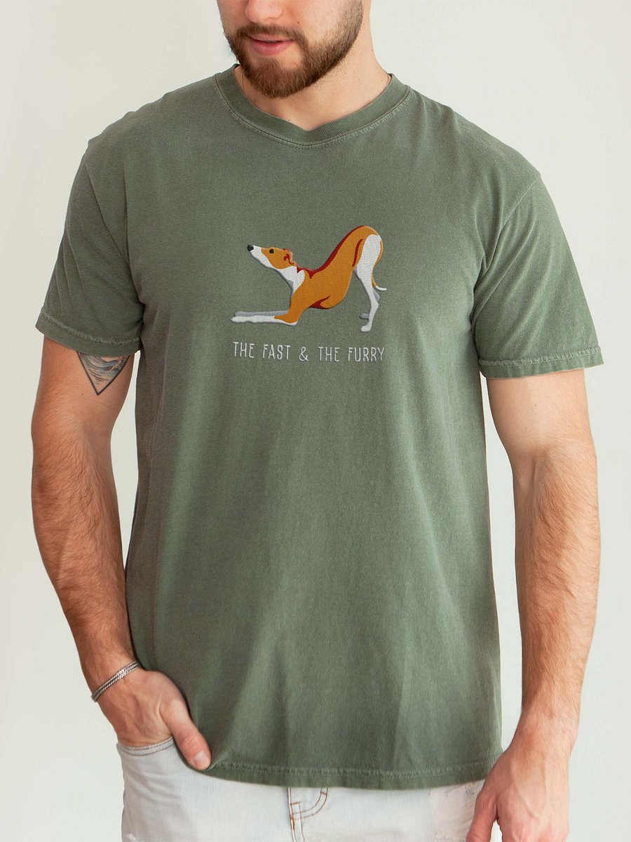 The Fast & The Furry T-Shirt(Embroidered) of an Italian Greyhound(Brown & White) product image (2)