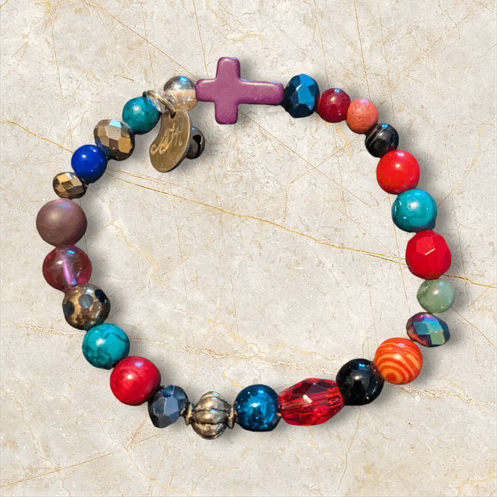 Handmade Multi Color Bracelet with Purple Cross & Bell product image (1)