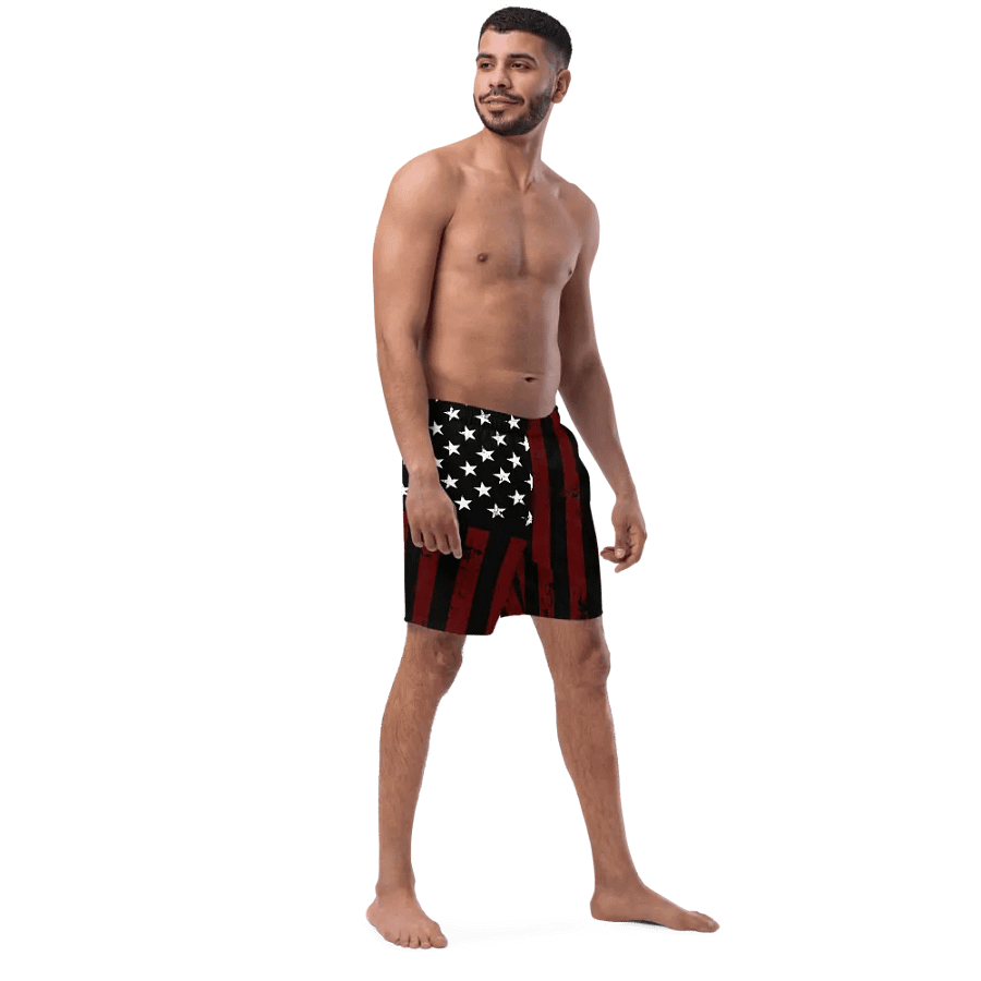 Distressed Black & Red Americana Swim Trunks product image (5)