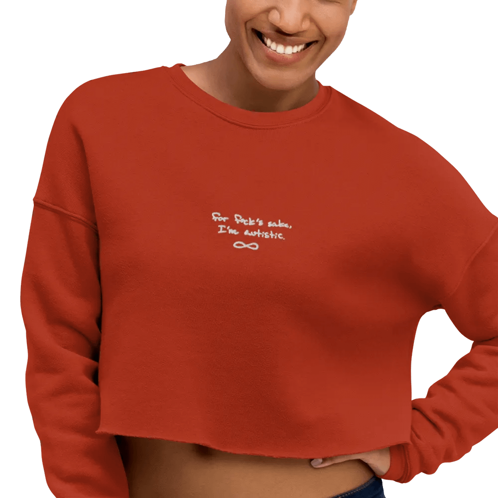 FFS, I'm autistic. (white thread) embroidered fleece cropped crew product image (30)