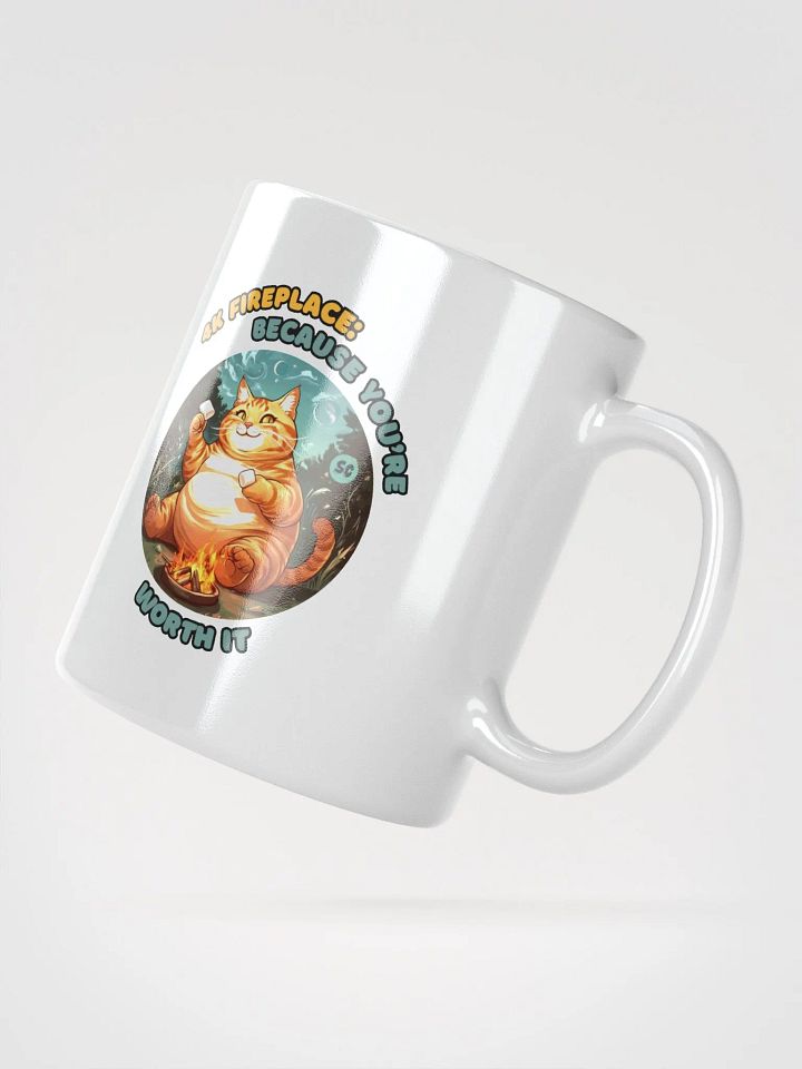 Cozy Cat - 4K Fireplace: Because You're Worth It | White Glossy Mug product image (4)