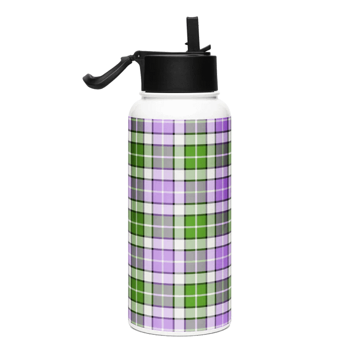 Lavender and Green Plaid Water Bottle product image (1)