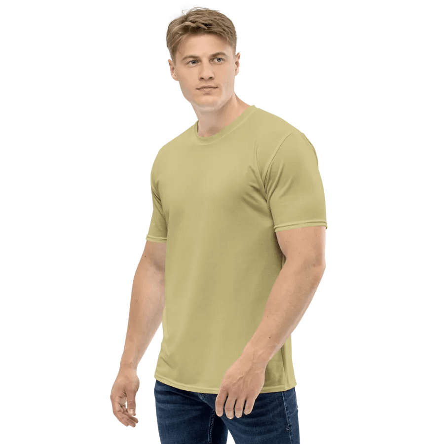 Plain Medium Yellow Soft Summer Men's Crewneck Polyester Heavyweight Premium T-Shirt by Treasure Pie product image (5)