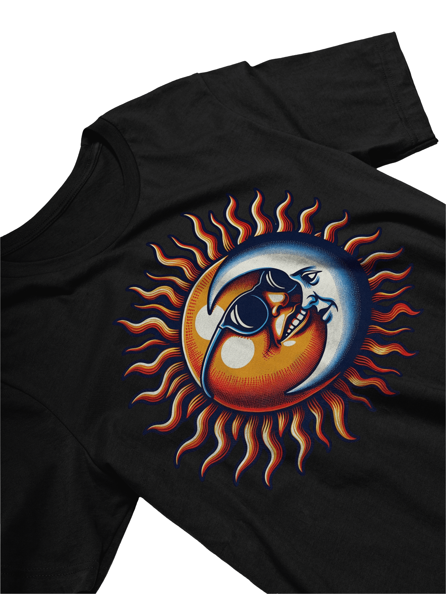🌞 Sun and Moon Retro Fusion T-Shirt – Cool Cosmic Design with Shades | Groovy Celestial Yin-Yang Tee product image (8)