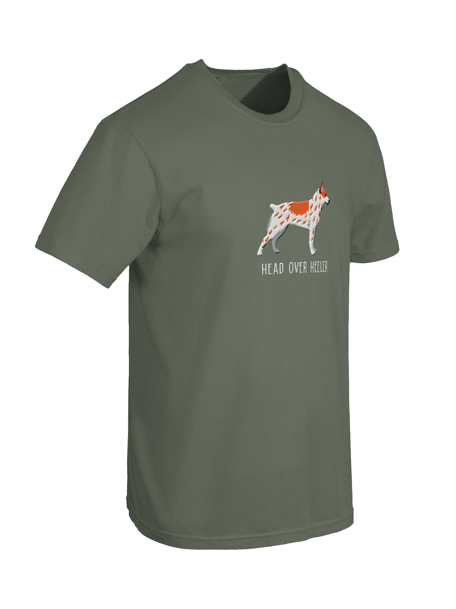 Head Over Heeler T-Shirt(Embroidered) of an Australian Cattle Dog(Red Heeler, Docked Tail) product image (48)