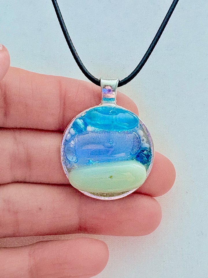 Coastal Calm Horizon Pendant Necklace | Handmade Glass Art Jewelry | Monique Faella Designs™ | MFD-00208 product image (2)