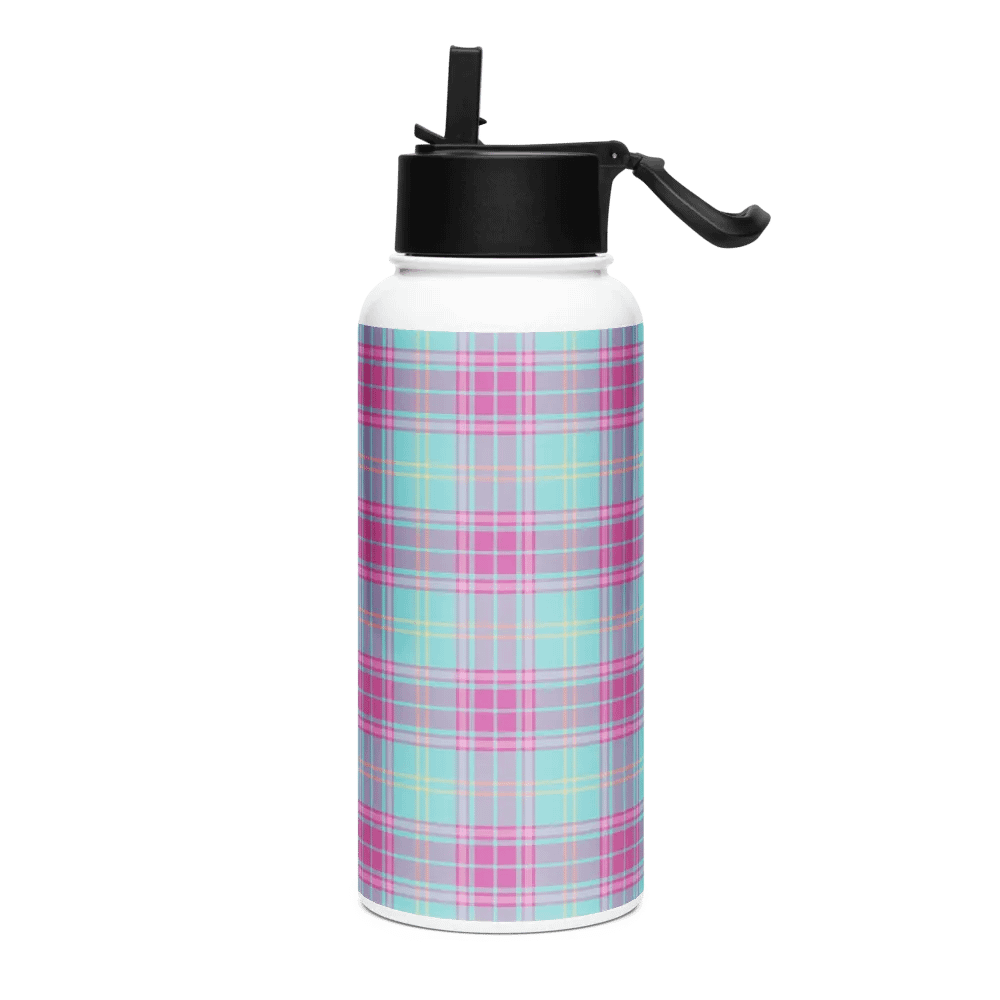 Hot Pink and Aqua Plaid Water Bottle product image (2)