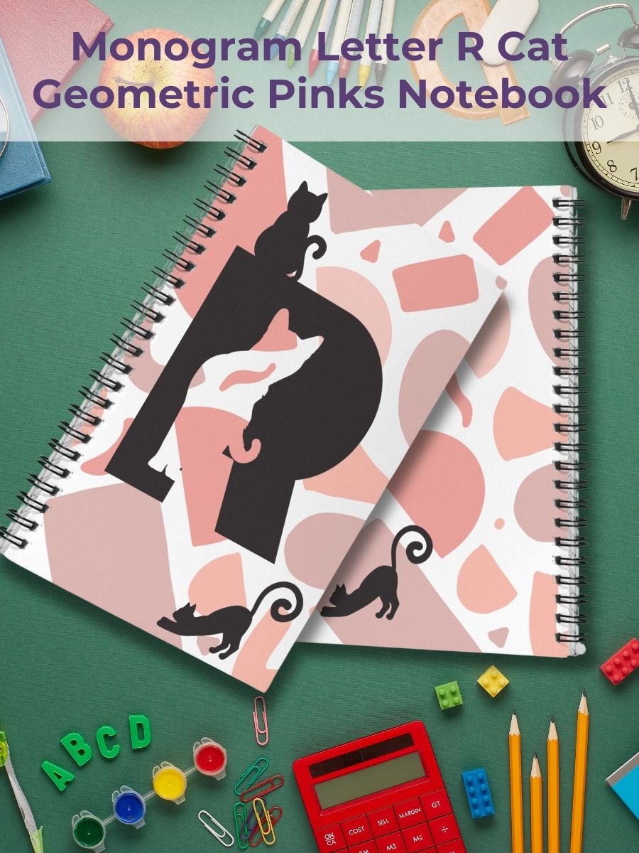Monogram Letter R Cat Lover Geometric Pinks Notebook product image (1)