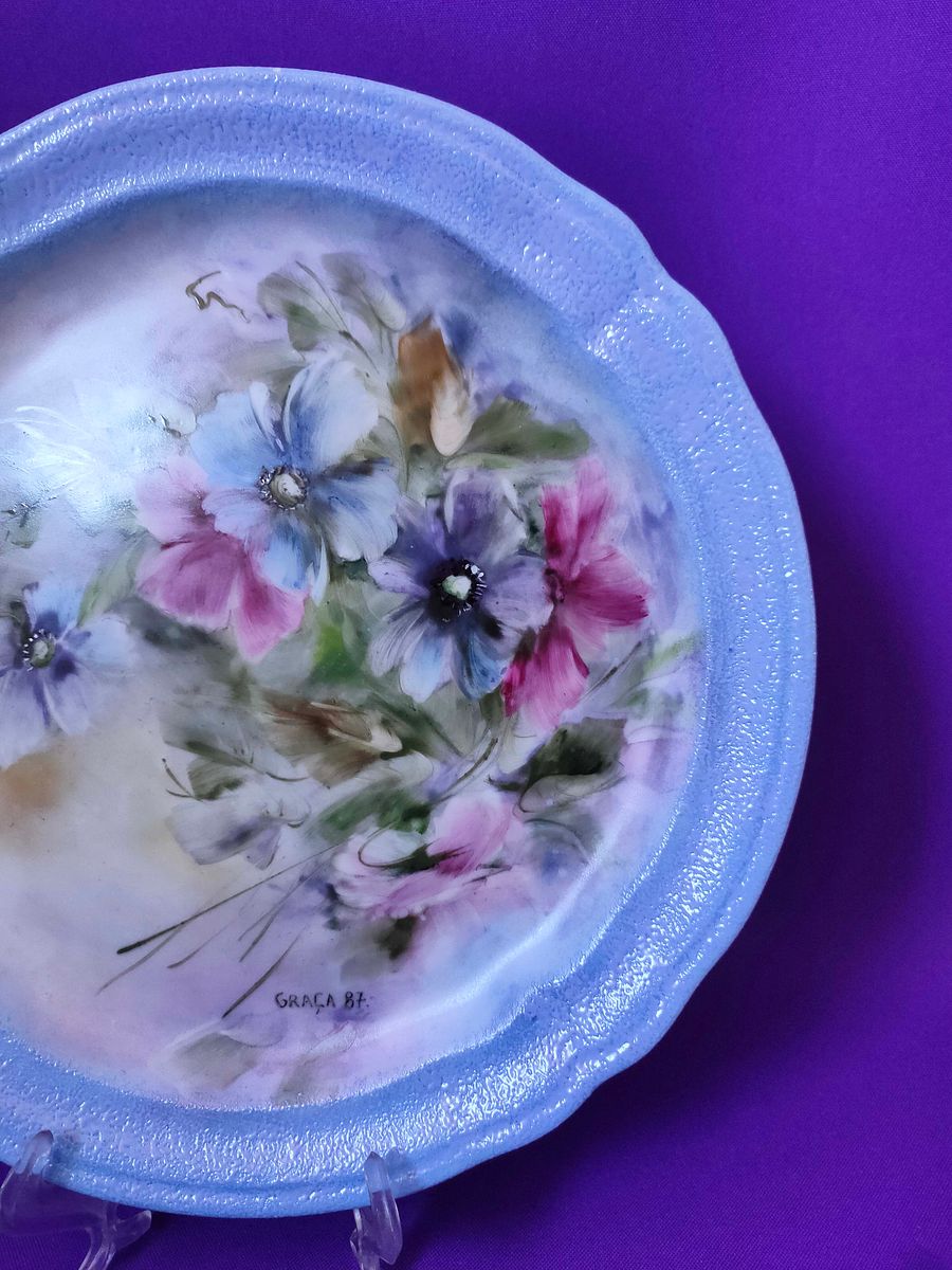 Prato com decoração floral, decoração de parede, prato pintado à mão , colecionador, decoração de mesa product image (7)