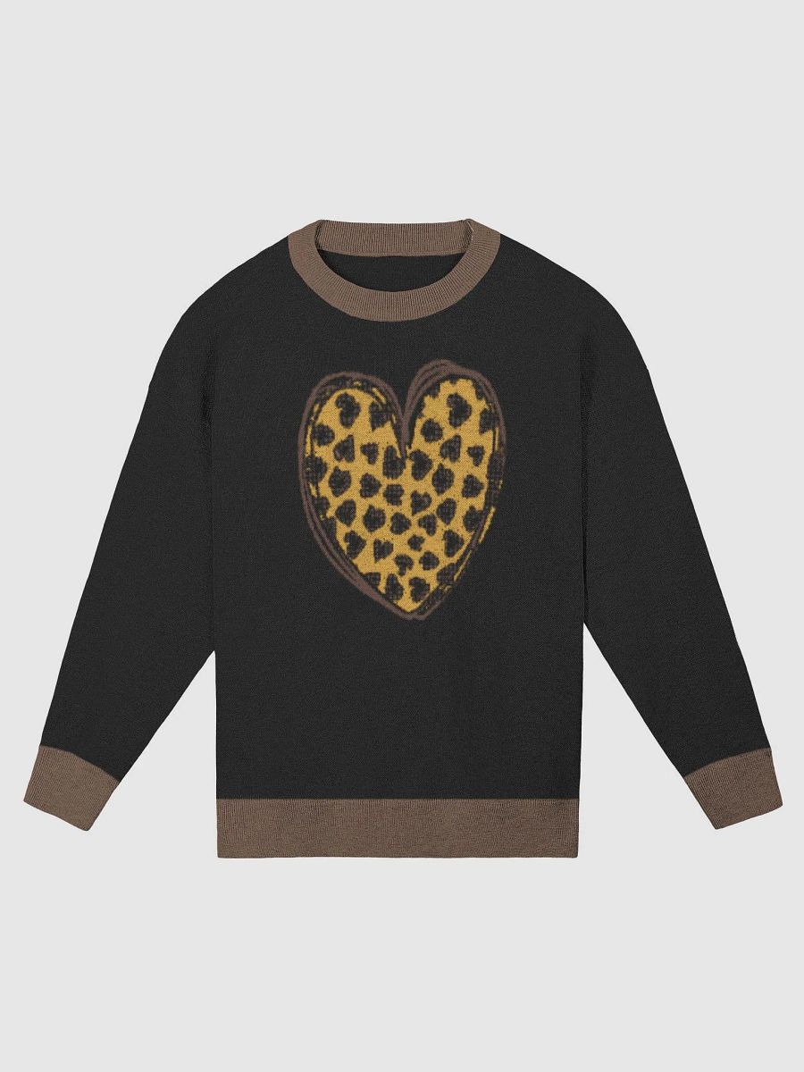 Brown Cheetah Heart Jacquard Knitted Crewneck Sweater product image (1)