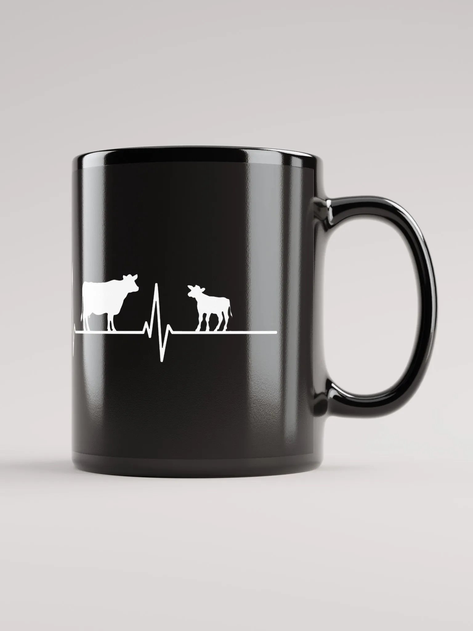 "Heartbeat-Cow" black glossy mug product image (1)