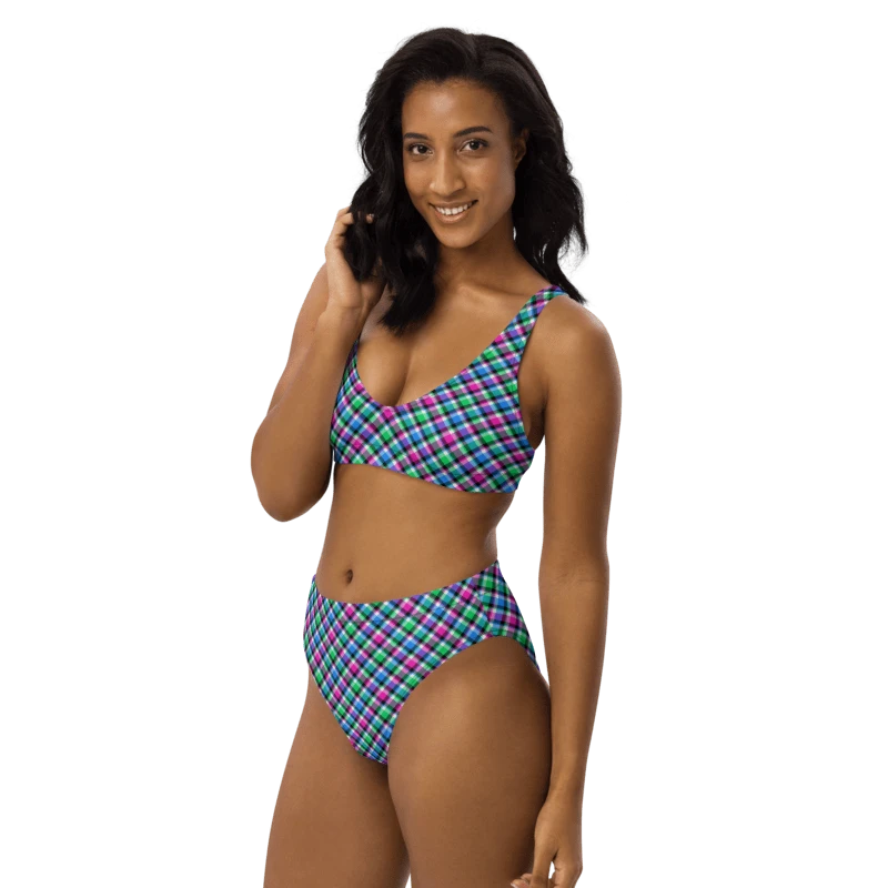 Magenta, Bright Green, and Blue Plaid Bikini product image (3)