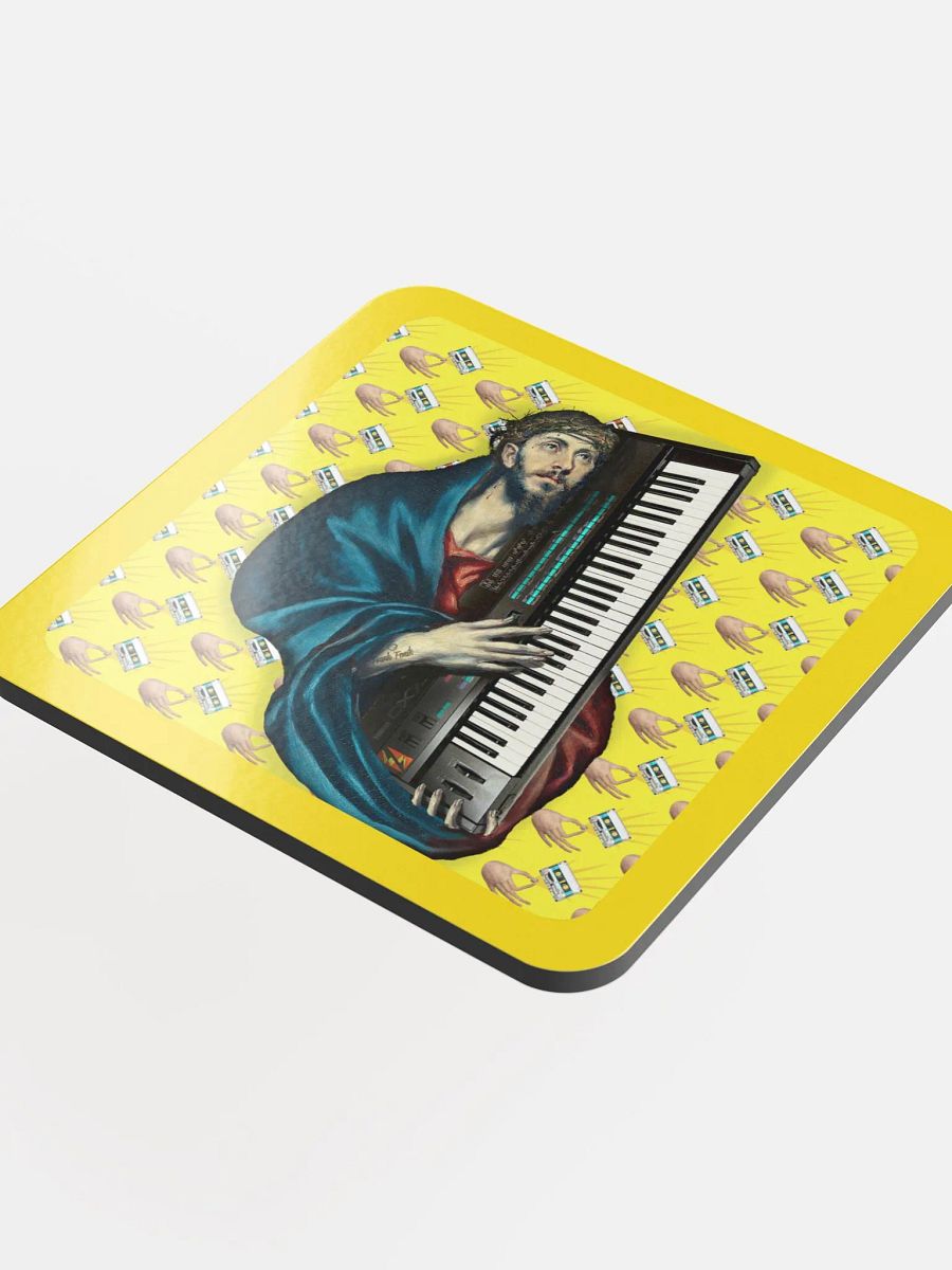Christ Carrying the DX7 by Frank Fonik (Yamaha DX7), Techno EDM Glossed Cork Coaster product image (1)