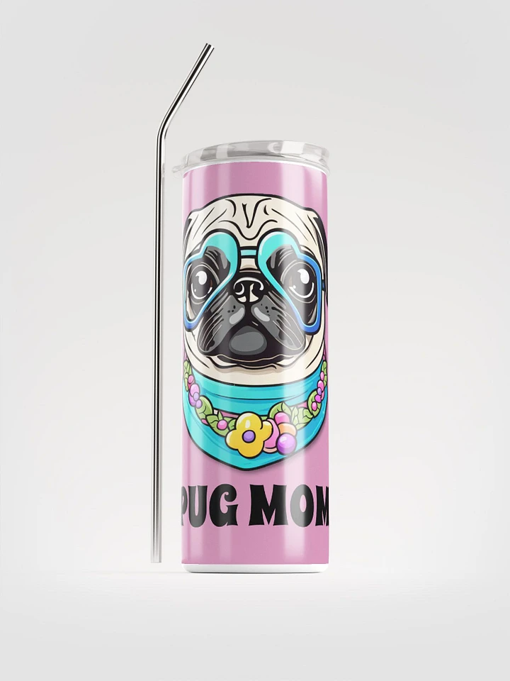 Retro Pug Mom Stainless Steel Tumbler With Straw - purple product image (2)