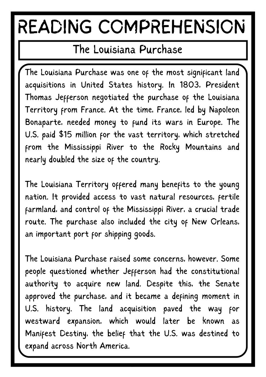 Louisiana Purchase Reading Comprehension WITH 5 QUESTIONS PDF Worksheet product image (2)