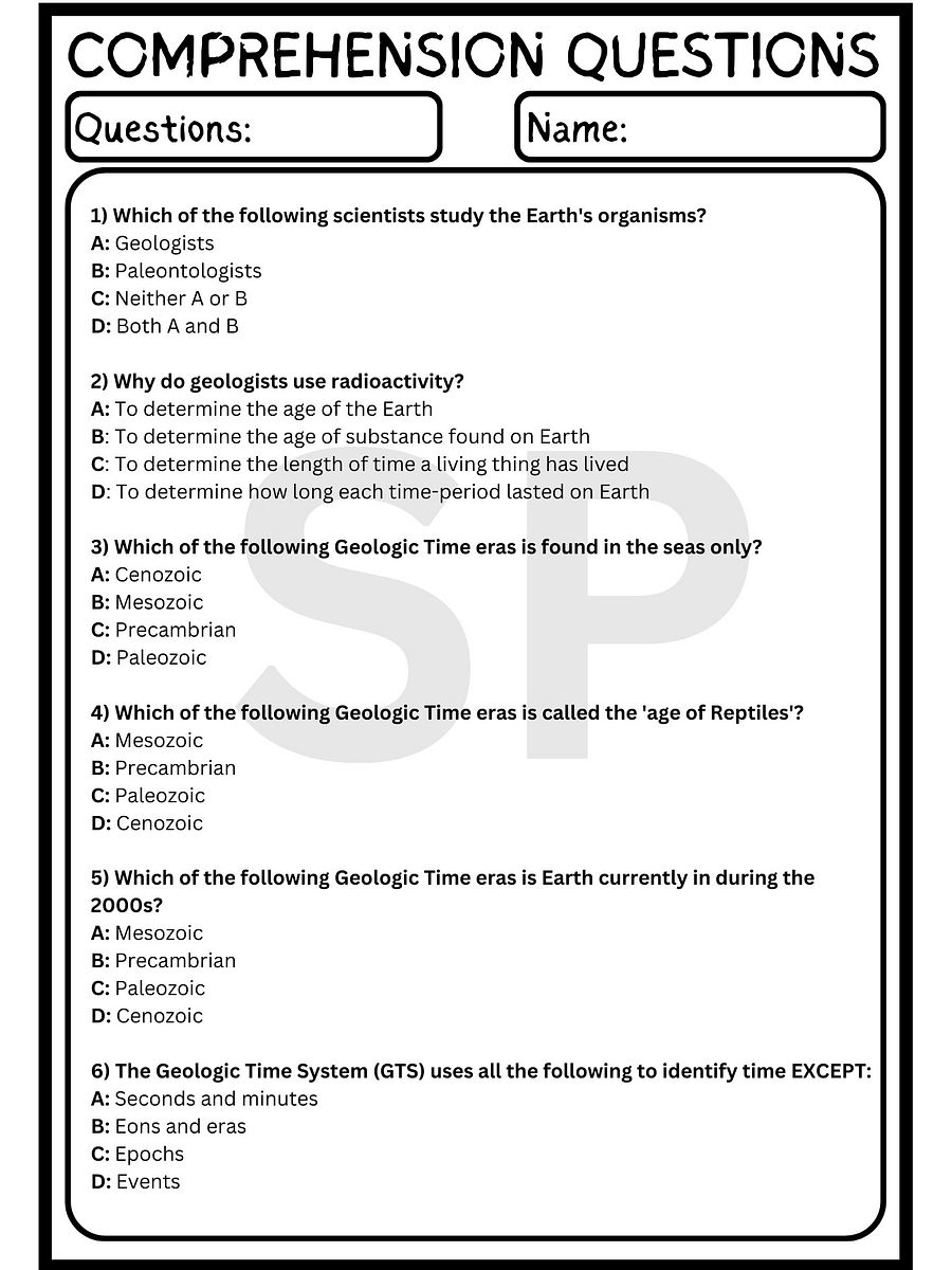 geologic time scale reading comprehension| MULTIPLE-CHOICE QUIZ & ANSWER KEY product image (3)