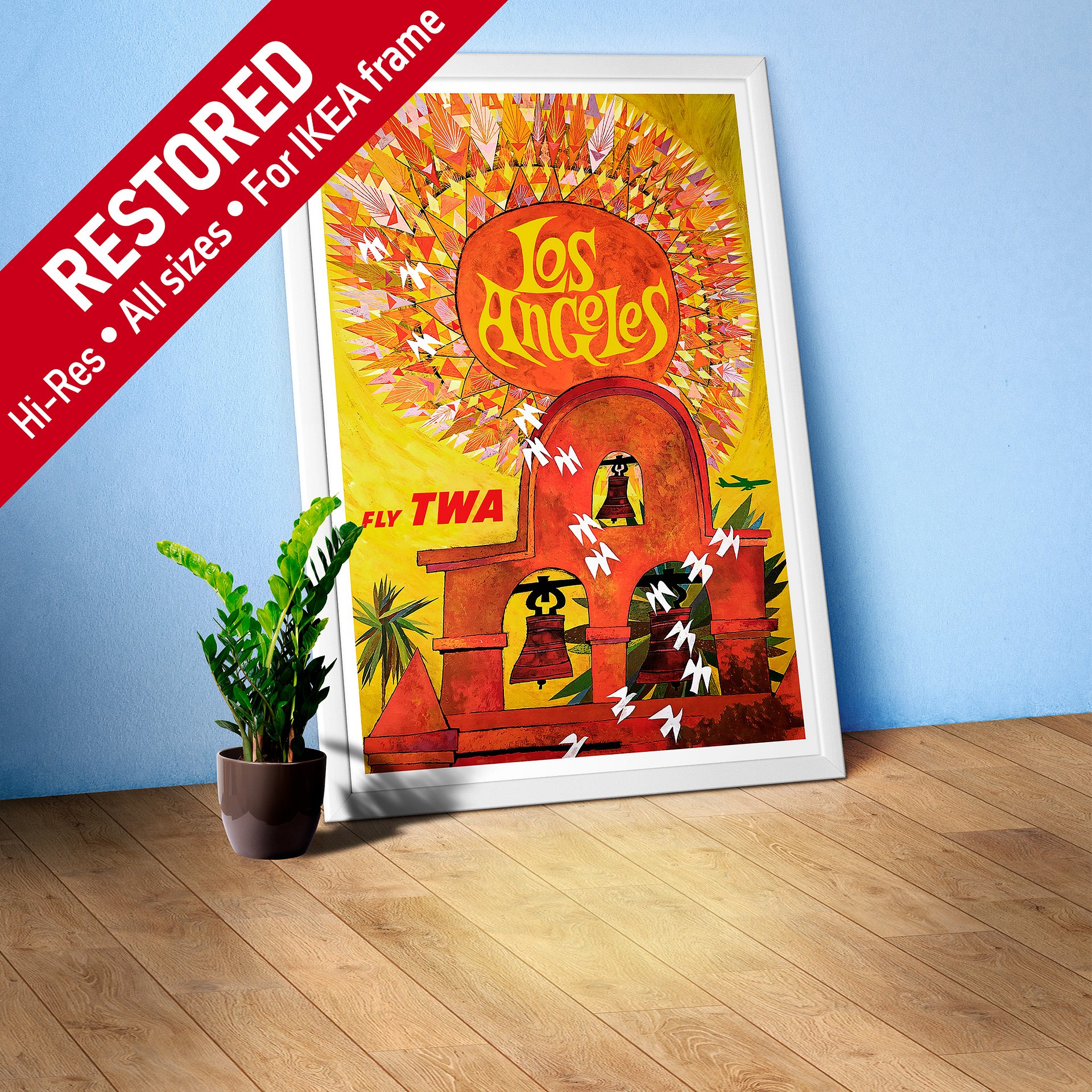 Los Angeles, USA, TWA 1950s — retro vintage travel poster, retro travel art, retro travel wall art product image (1)
