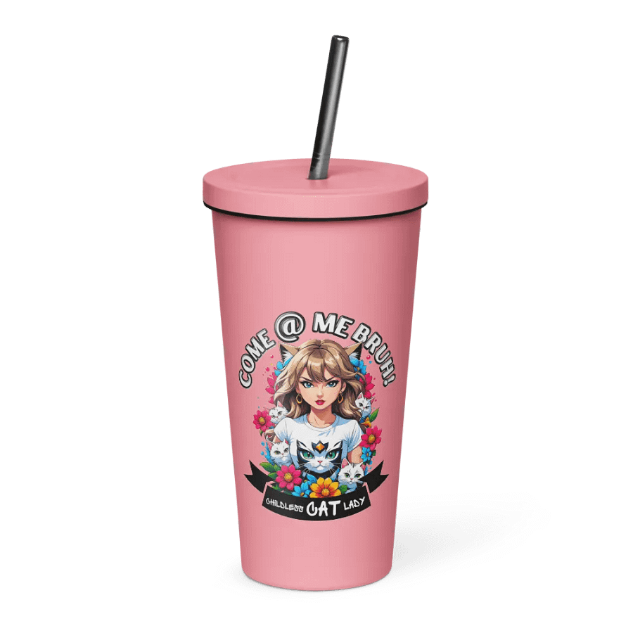 Childless Cat Lady 20 oz Tumbler Cup - Pink - Insulated Tumbler with a Straw product image (1)