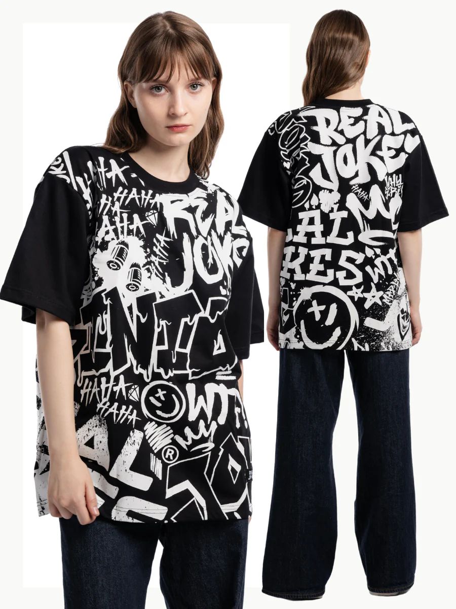 REAL JOKES SCATTERED - BLACK Oversized Unisex Tshirt product image (5)