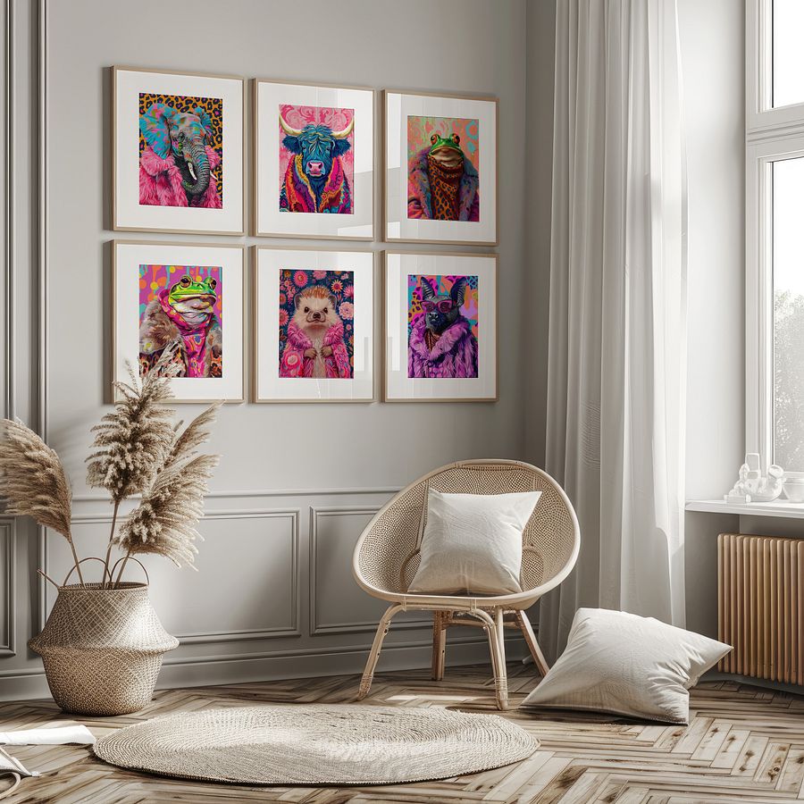 Anthropomorphic Animal Fashion Art DIGITAL Print Set of 6 ~ Frog, Toad, Highland Cow, Hedgehog, Bat, Elephant ~ product image (10)