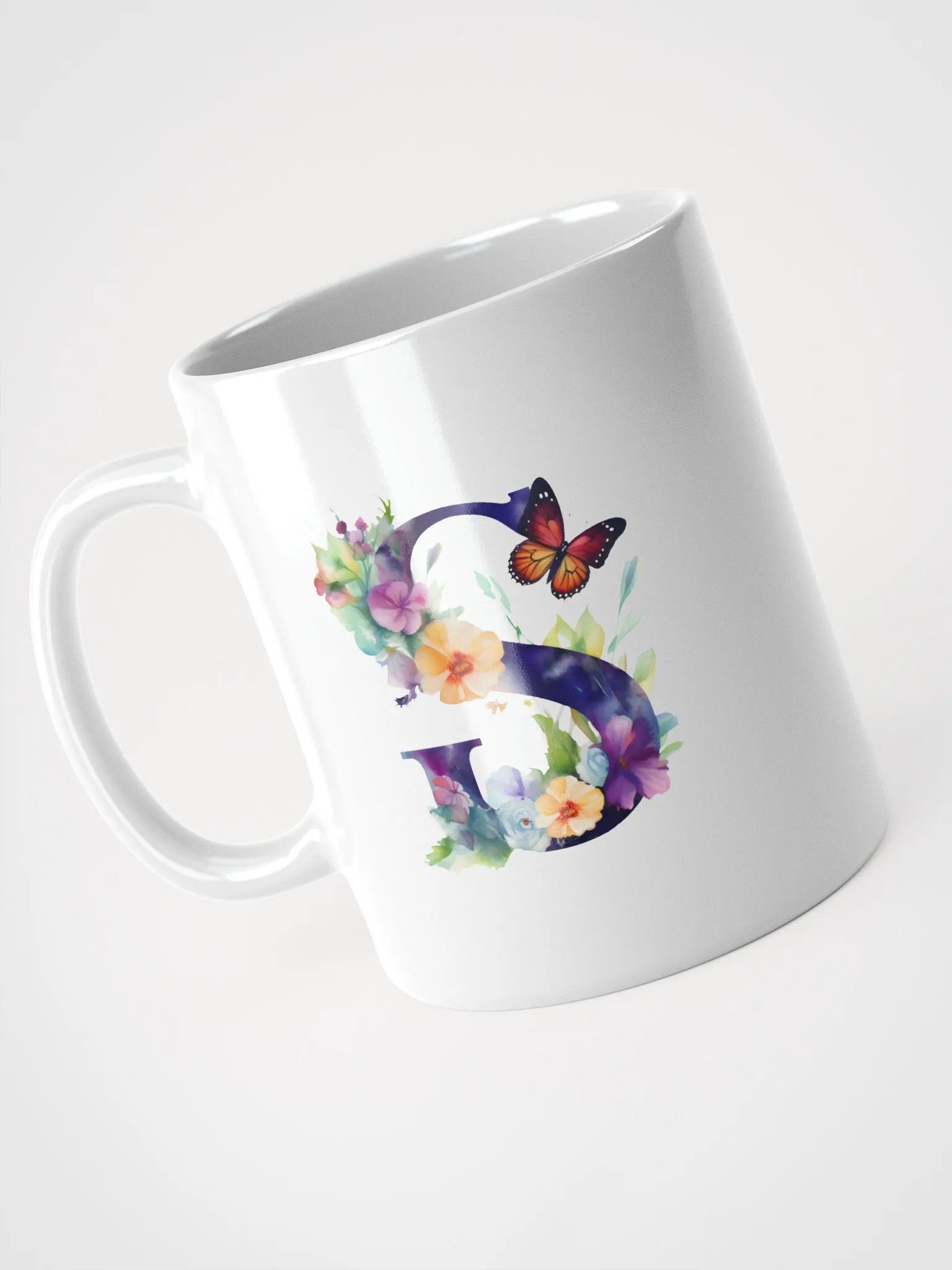 Letter S Monogram Floral Fantasy White Glossy Mug product image (8)