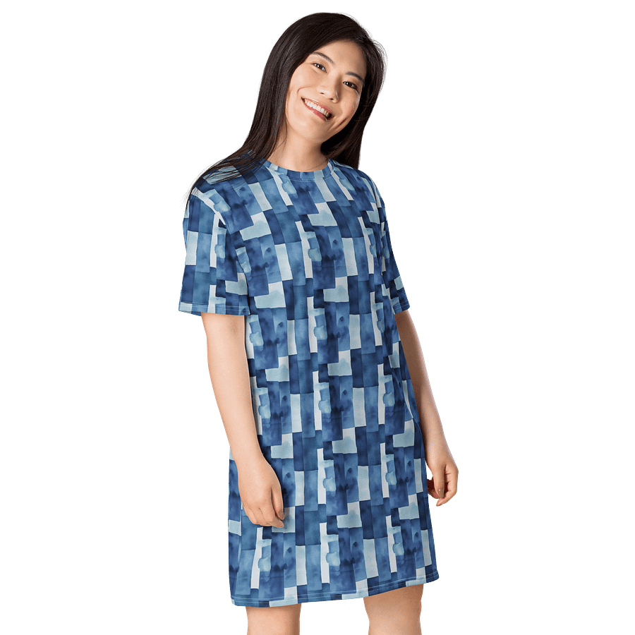 Blue Geometric Watercolor T-Shirt Dress product image (4)