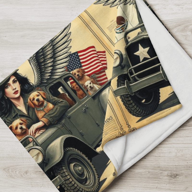 Mel’s Angels Vintage Military Jeep Dog Lover Throw Blanket – Adventure Travel Pet Art, Mexico US Design, Cozy Dog Gift product image (18)