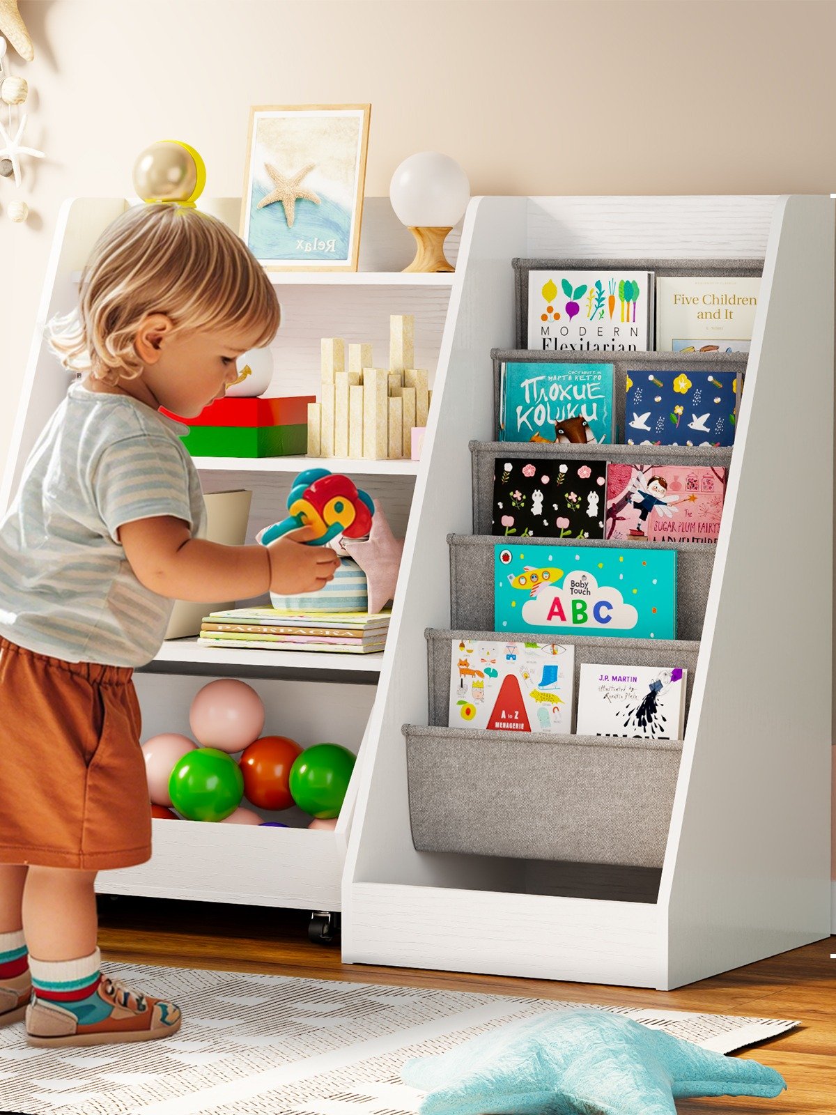 4-Tier Kids Bookshelf and Toy Storage, Book Shelf for Kids Rooms, Wooden bookcase for Toddler Children Baby in Nursery Playroom Living Room - Idea Gifts for Boys and Girls (White) product image (7)