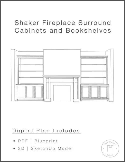Shaker Fireplace Surround Cabinets and Bookshelves Builtin 0- Woodworking Project Plan and 3D SketchUp Model product image (1)