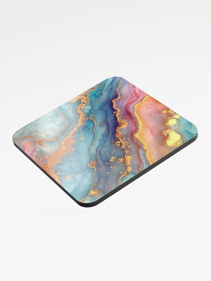 Blue Pink and Gold Alcohol Ink Glossy Cork Coaster by Treasure Pie product image (2)
