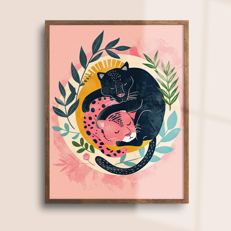 Yin-Yang Leopards Lover Felines Whimsical Art Print product image (5)