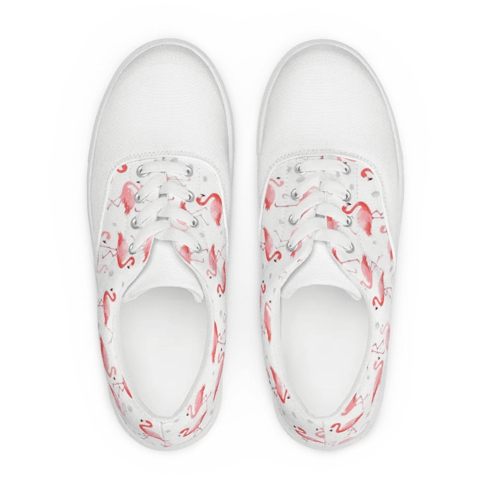 Women's Pink Flamingo Lace-Up Canvas Shoes, Tropical Bird Pattern, Comfortable Fashion Canvas Shoes, Unique Gift product image (7)
