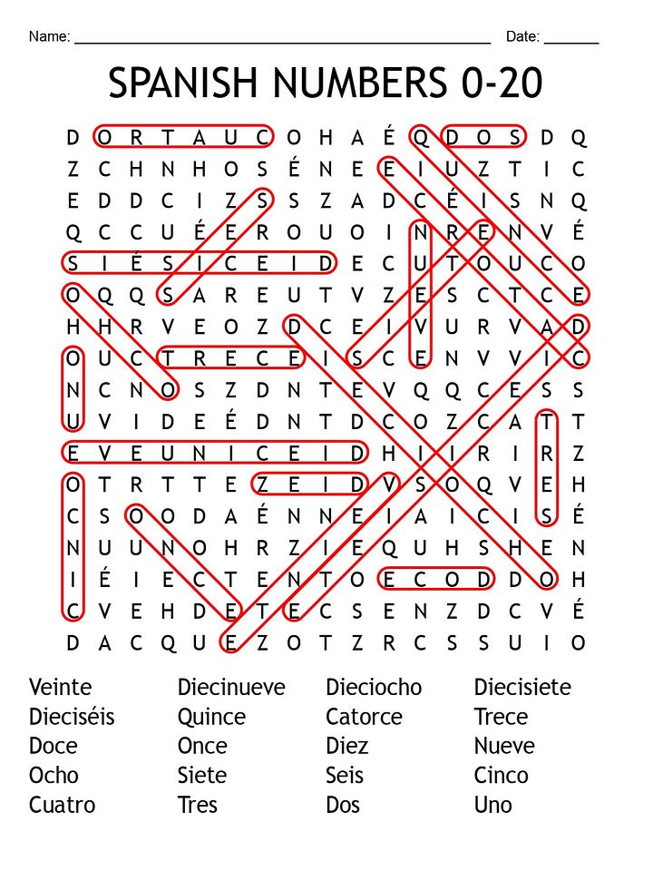 Printable Spanish Word Search – Numbers (1–20) Vocabulary Puzzle Activity! product image (2)