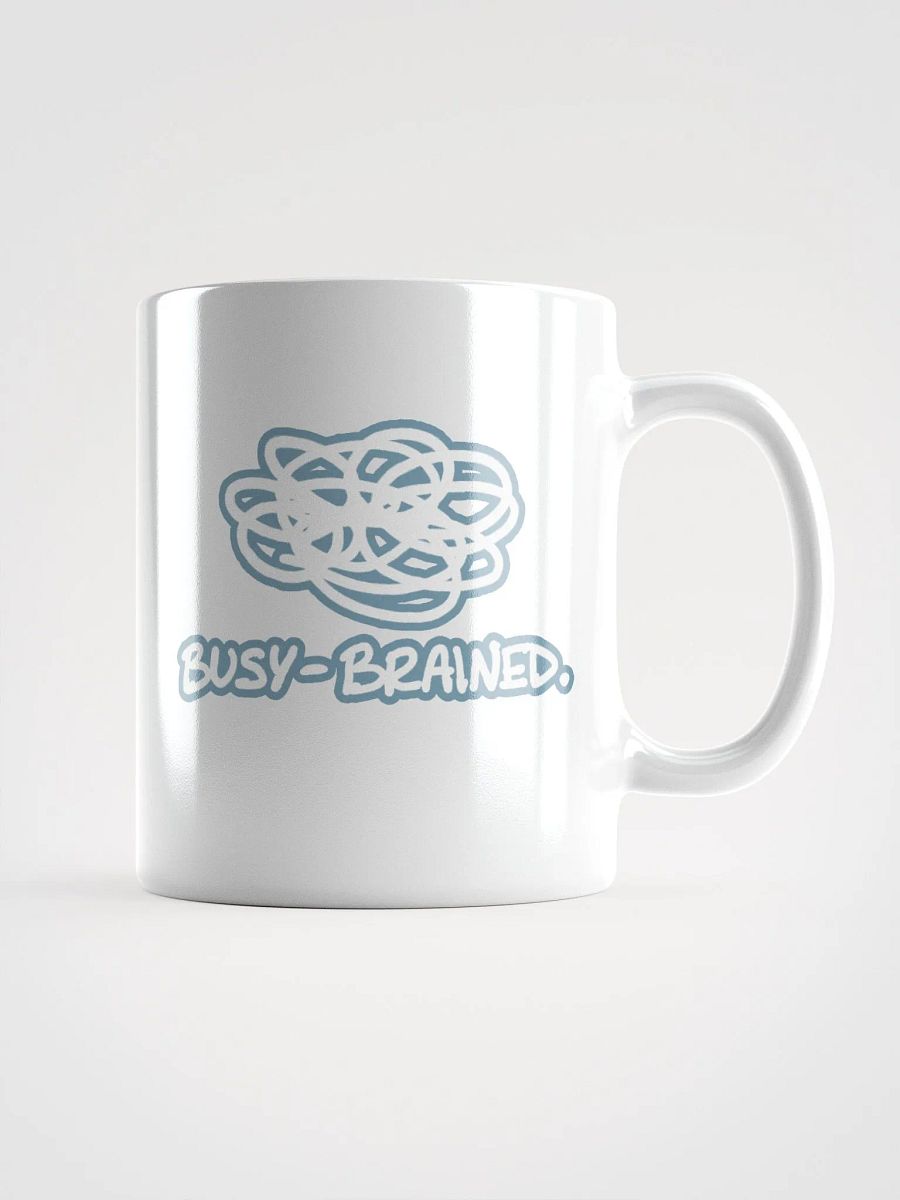 BUSY-BRAINED (lined design, #709AAF) glossy white mug product image (2)