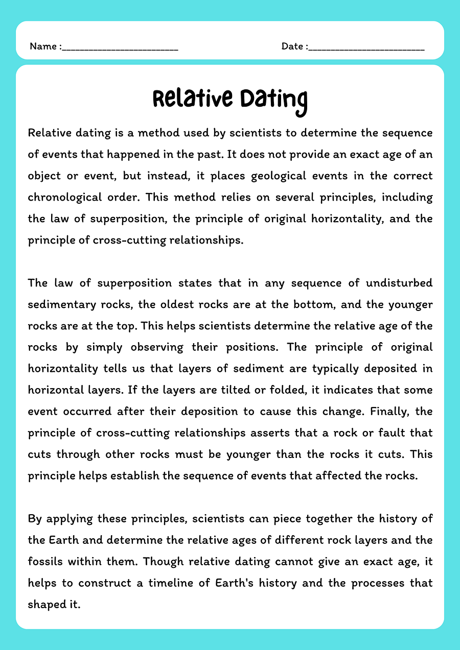 Relative Dating Reading Comprehension Passage with Multiple Choice Questions product image (1)