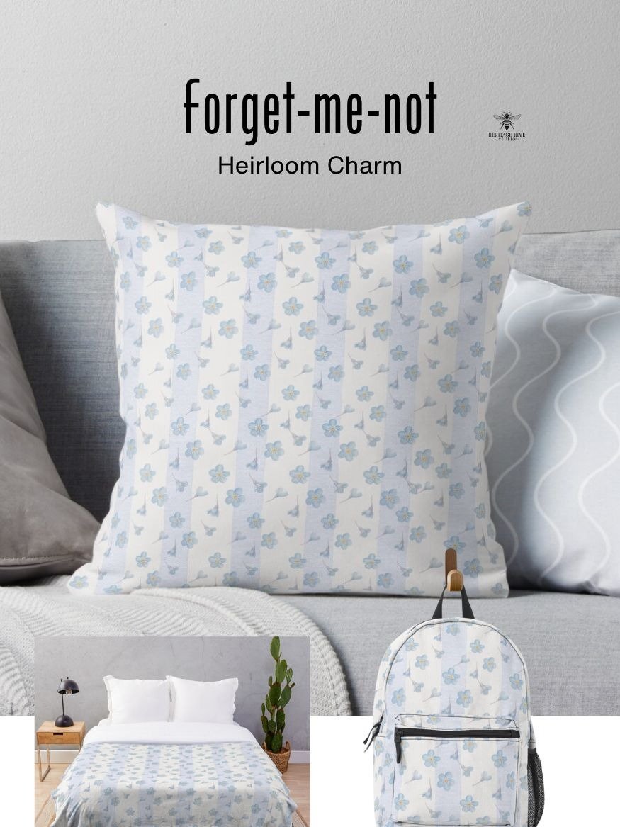 Forget-Me-Not Heirloom Pillow Floral Stripes Pattern product image (1)