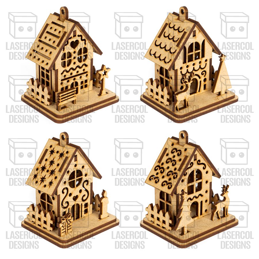 Christmas Houses Ornaments Boxes Set 2 (8 Houses Styles) - Laser Cut Files product image (10)