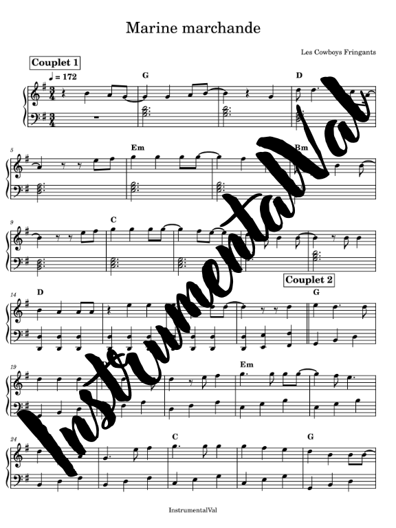 Marine Marchande - Les Cowboys Fringants Piano solo product image (1)