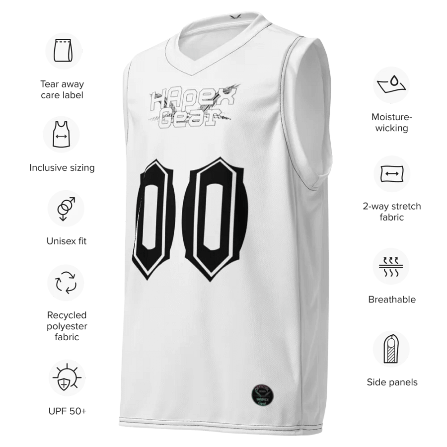 Capital SYNC - White - White HApex Gear Black Logo - Recycled Unisex Basketball Jersey product image (7)