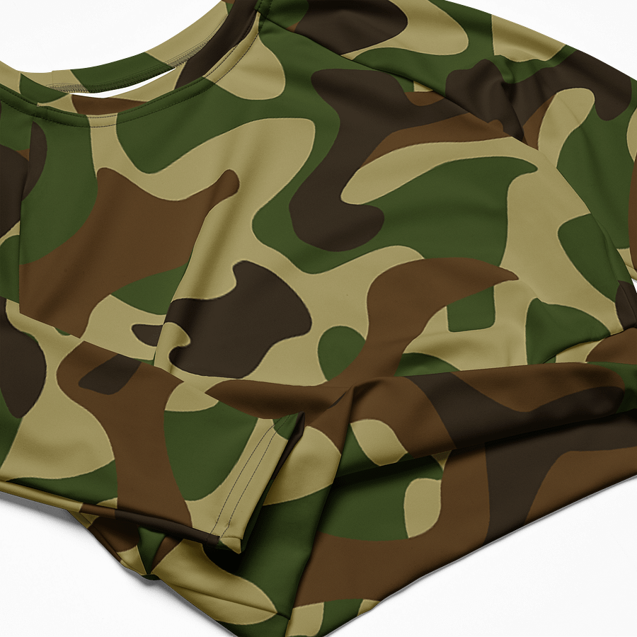 Woodland Green Army Camouflage Military Camo Pattern Long Sleeve Crop Top product image (4)