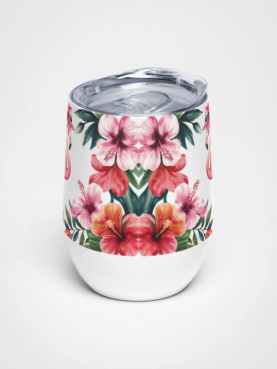 Flamingo with Tropical Hibiscus 12 Oz Wine Tumbler – Vibrant Flamingo & Hibiscus Watercolor Design product image (2)