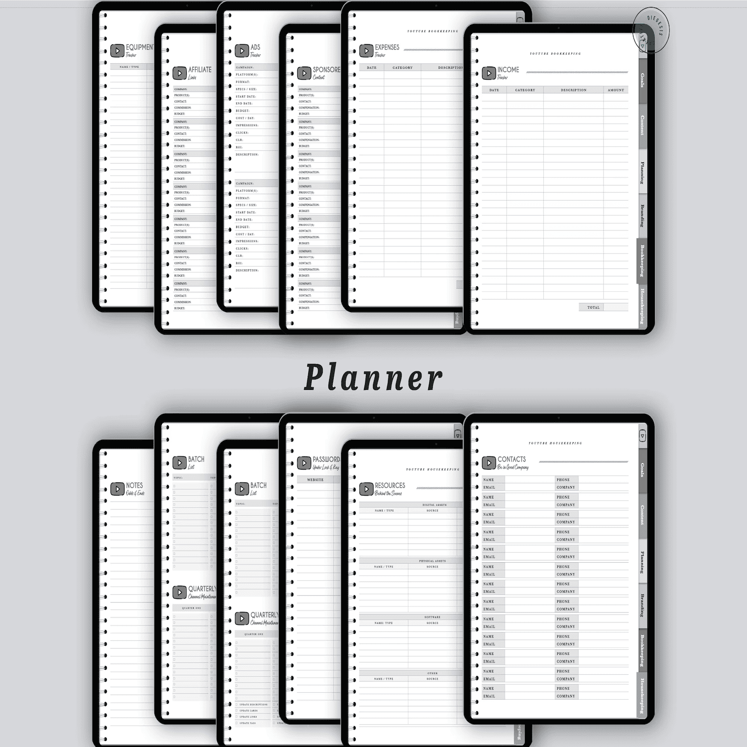 YouTube Digital Planner and Workbook Kit - Grayscale product image (5)