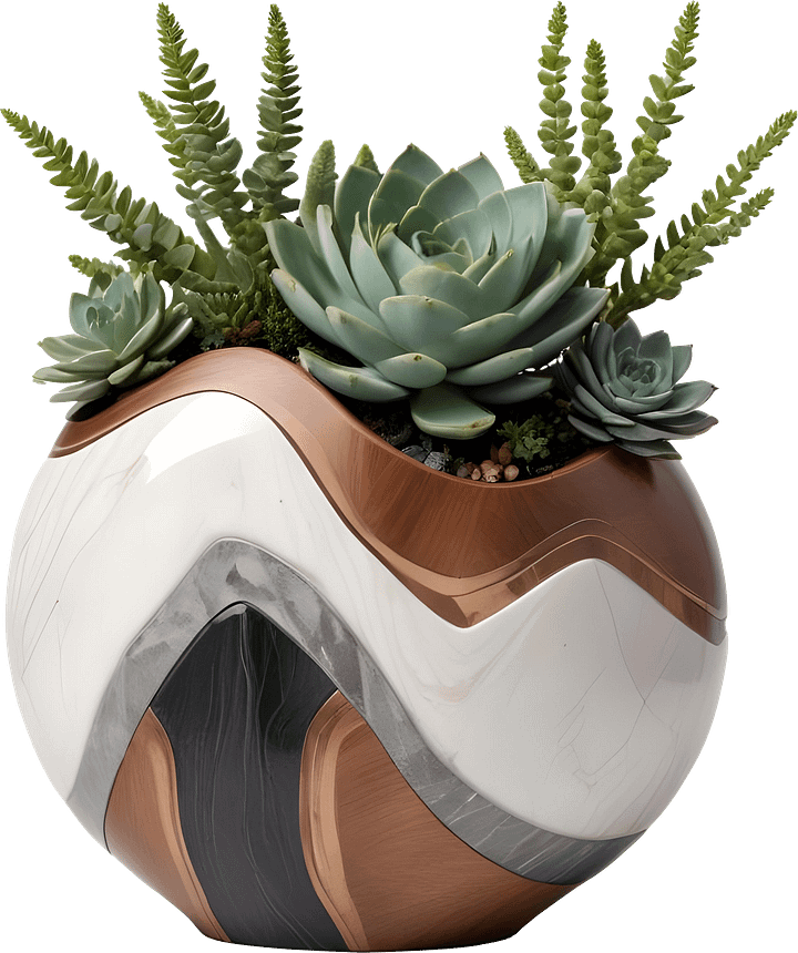 Earthly Symphony – Wave-Patterned Succulent Vase PNG product image (1)