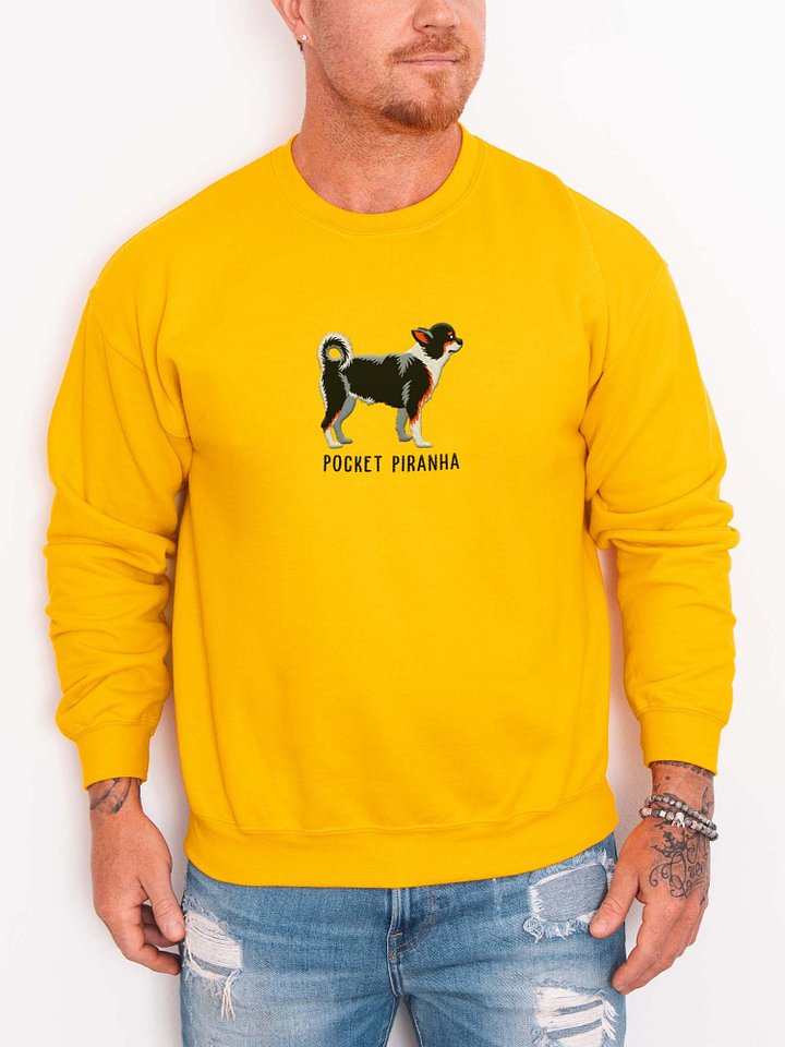 Pocket Piranha Sweatshirt (Embroidered) of a Chihuahua(Tricolor) product image (2)