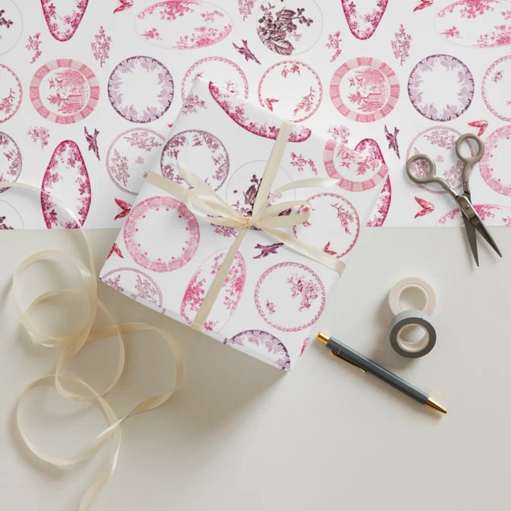 French Antique Plates | RED Wrapping Paper product image (1)