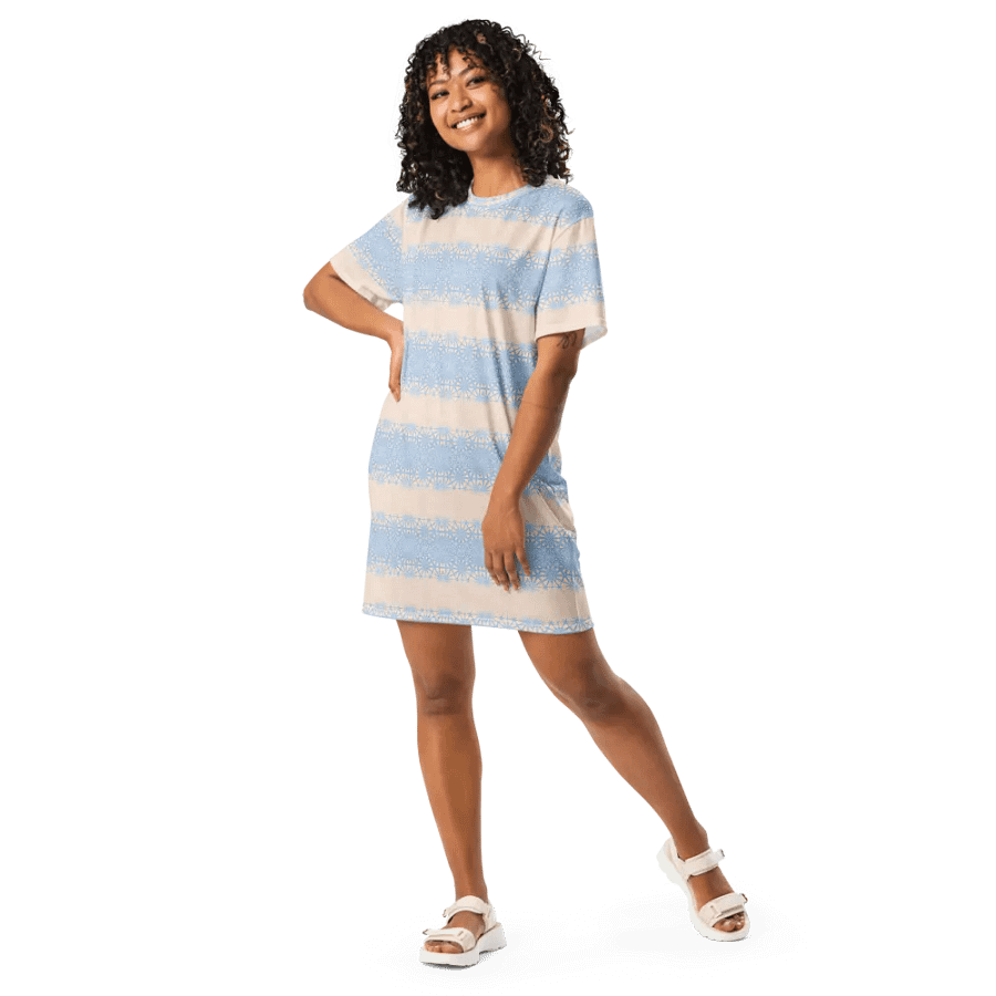 Abstract Subtle Dusky Blue and Peach Ladies T Shirt Dress product image (7)
