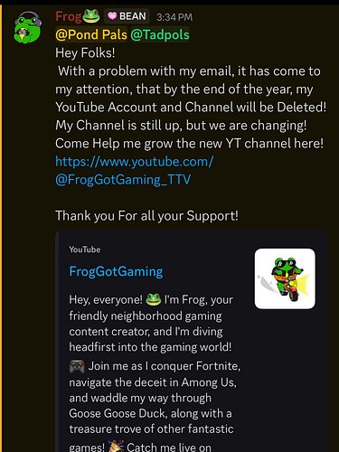 Come Join the new YouTube Channel!
https://www.youtube.com/@FrogGotGaming_TTV