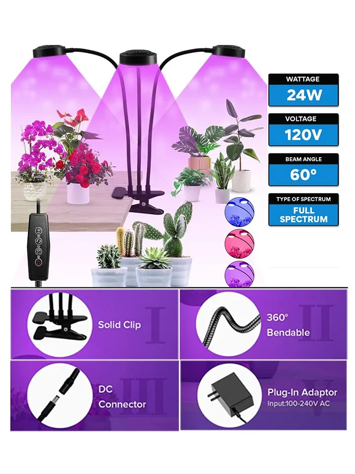 SANSI 24W LED Grow Light for Indoor Plants (300W Equivalent, Full Spectrum with Timer) product image (1)