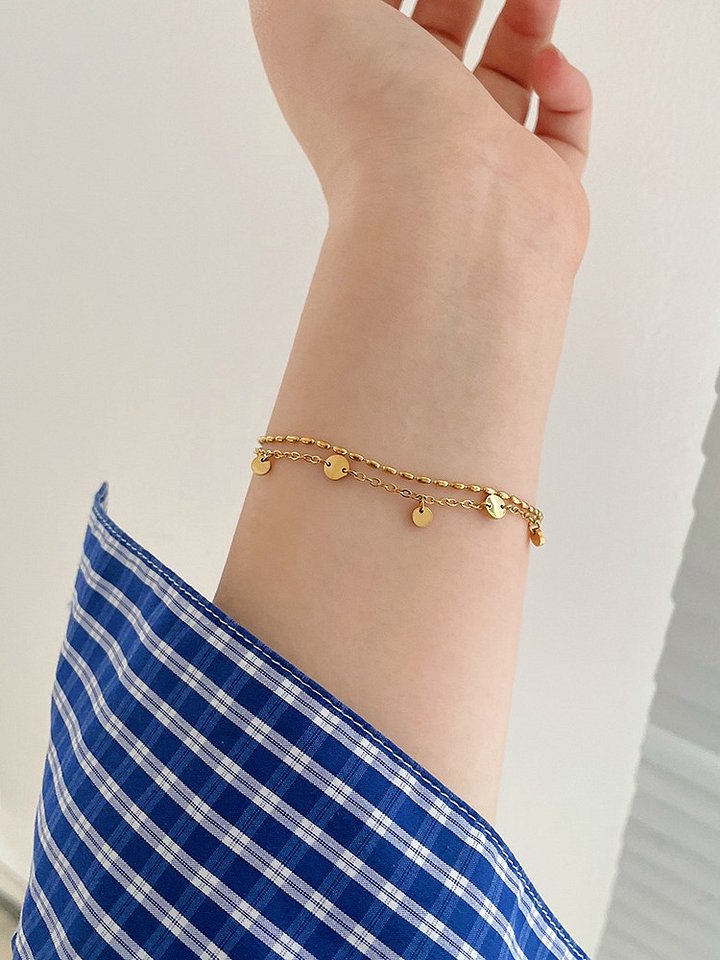 Round Sequin Double Layer Bracelet | 18K Gold Plated product image (2)