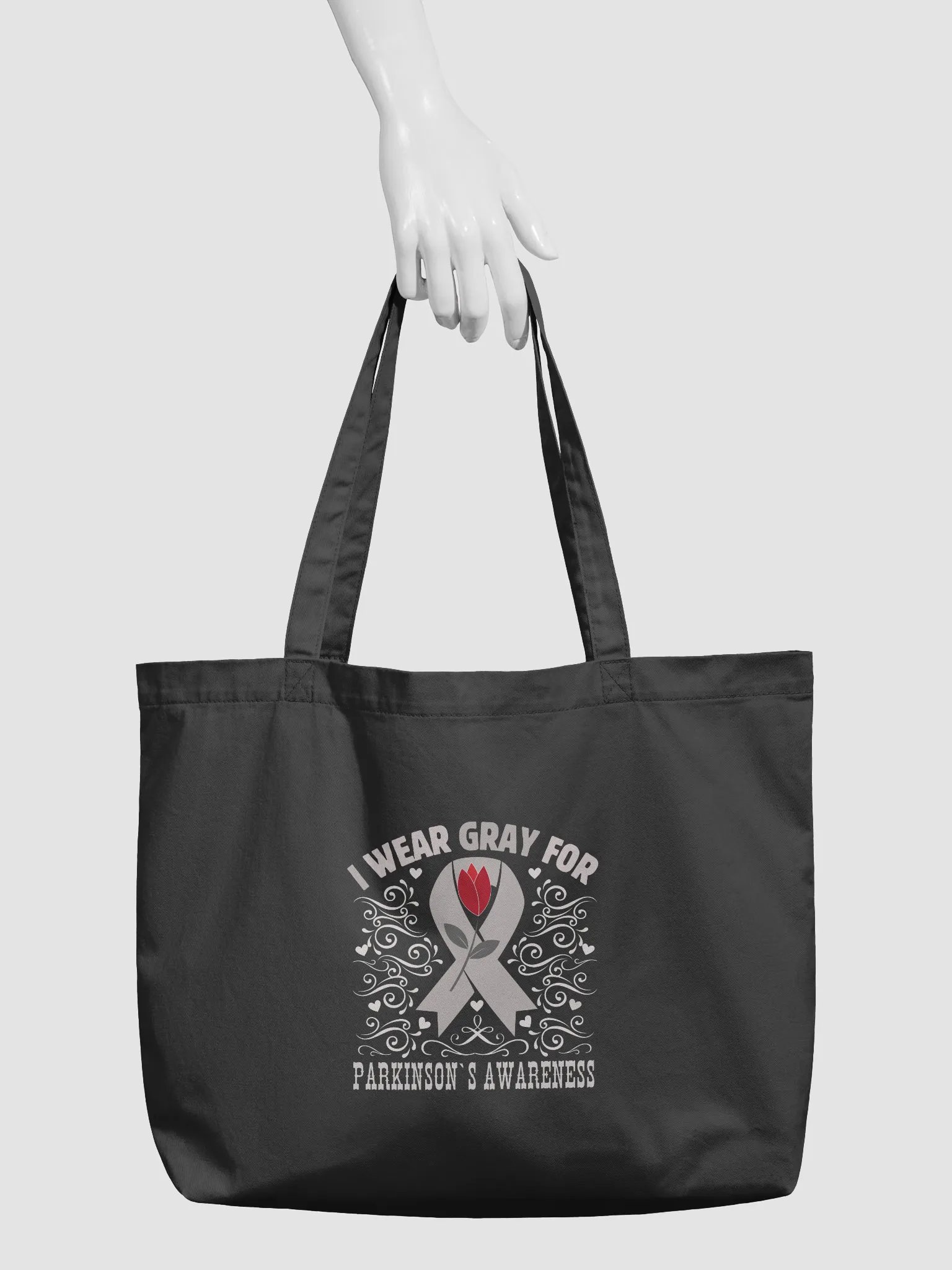 I Wear Gray For Parkinson`s Awareness, Flourish Eco Tote Bag product image (4)